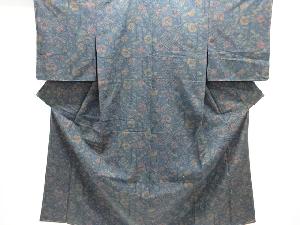 未使用品　草花模様手織り紬着物